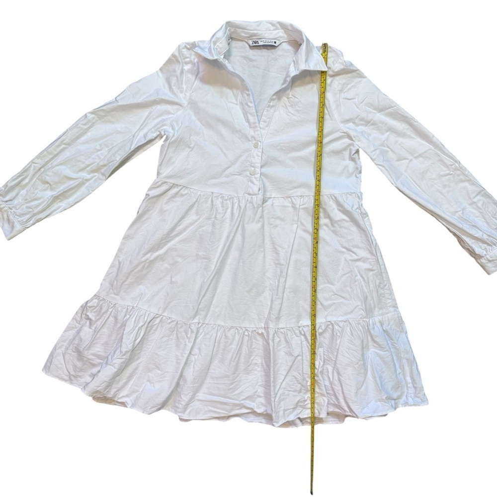 Zara White Button Down Tiered Ling Sleeve Mini Dress 100% Cotton Size XS - Picture 7 of 14